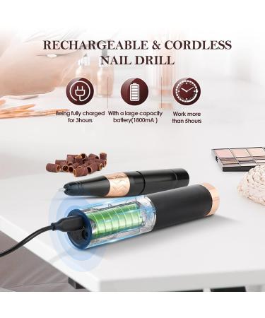 Belle 35000RPM Professional Electric Nail Drill Machine - Rechargeable Cordless Manicure Pedicure Tool with 6 Bits, 25 Sanding Bands, and Case - Black - Buy Online on SooperMarket.com
