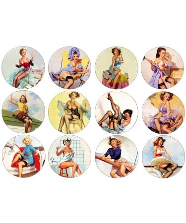 24 x Pin Up Girls - Classic 4.4cm Edible Wafer Card Disc Cupcake Toppers (NOT PRE Cut)