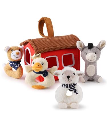 iPlay, iLearn Plush Baby Rattle Toys, Newborn Soft Farm Stuffed Animal Rattles Set, Infant Hand Sensory Development, Easter Stuff Birthday Shower Gift Basket for 3 6 9 12 Month, 1 Year Old Girls, Boys