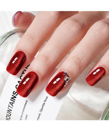 AILLSA Red Cat Eye Gel Polish - Burgundy Glitter & Crystal UV Nail Polish Holographic Reflective Color for DIY Nail Art (0.5 OZ - Buy Online on SooperMarket.com