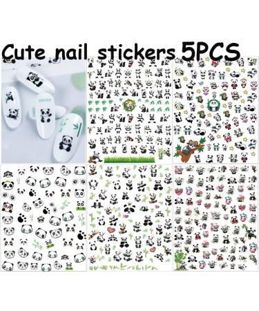 Panda Nail Stickers Decal - 5 Sheets 3D Self-Adhesive Cute Cartoon Nail Art Supplies for Women, Kids & Girls - Designer Manicure DIY Decorations - Buy Online on SooperMarket.com