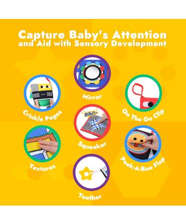Papablic Luxury Baby Soft Book with Teether  High Contrast Black and White Crinkle Book for Early Education  Tummy Time Toys for Babies 0-12 Months with Baby Safe Mirror  Crinkle Pages and Squeaker - Buy Online on SooperMarket.com
