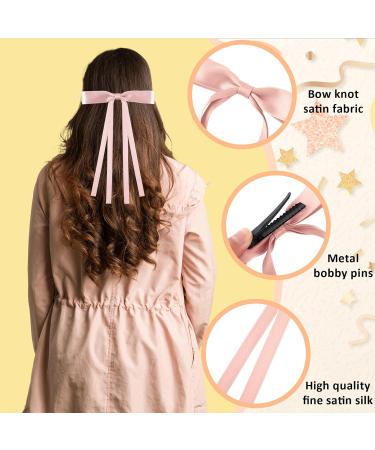 Andibro Silky Satin Hair Bows with Tassel 4 colors Hair Ribbon Barrettes Satin Bowknots Hair Pins Cute Princess Hair Bows French Clips Ponytail Holder Aesthetic Hair Accessories for Women Girls(B) - Buy Online on SooperMarket.com