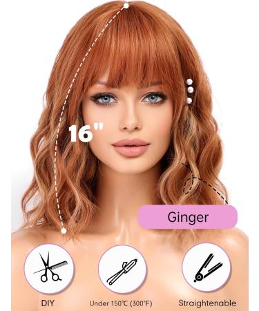 Wokestar Ginger Highlights Bob Wig | Curly Wavy Synthetic Wig with Neat Fringe for Women - Buy Online on SooperMarket.com