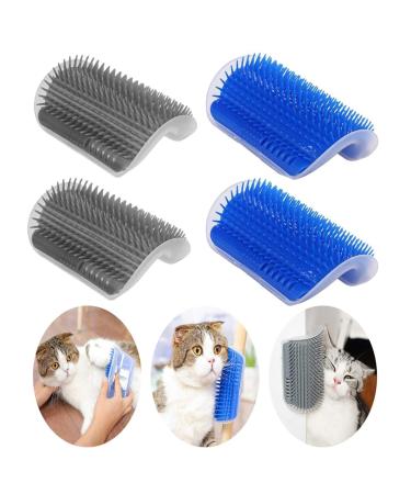 DOUBLE2C Cat Self Groomer, 4 Pack Cat Wall Corner Groomers with Catnip, Soft Face Scratchers Brush, Corner Massage Comb for Long & Short Fur Kitten/Puppy (Blue+Grey)