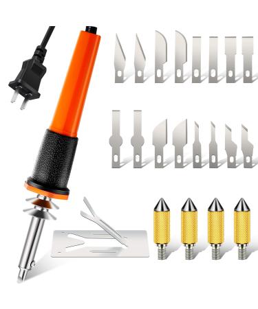 22 Pieces Electric Hot Knife Cutter Tool Kit Include Heat Cutter Multipurpose Stencil Cutter, 16 Blades, 4 Blade Holders, Metal Stand Hot Carving Knife for Soft Thin Plastic Cloth Stencil
