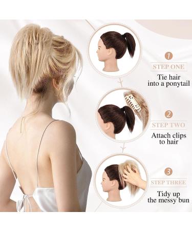 colorfulpanda Claw Clip in Ponytail Hair Extensions 10 Inch Messy Bun Clip in Hair Scrunchies Natural Straight Synthetic Hairpiece Short Ponytail Bun Hair Chignons for Women Girls Blonde Ombre blonde - Buy Online on SooperMarket.com