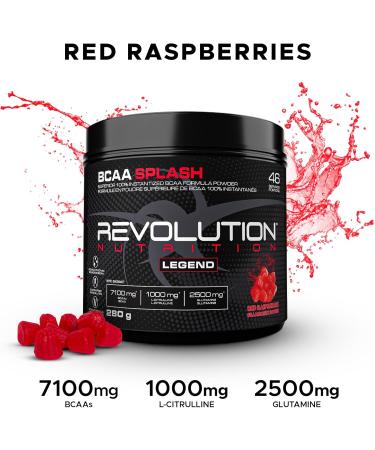 Revolution Nutrition BCAA Splash BCAA Powder Vegan Formula Zero Calorie Lactose Free Muscle Recovery Post Workout 7100 Mg of Branched Chained Amino Acid 1000 mg Citrulline Malate 280 G 46 Servings (Red Raspberry 0.62 Pound) Red Raspberry 0.62 Pound - Buy Online on SooperMarket.com