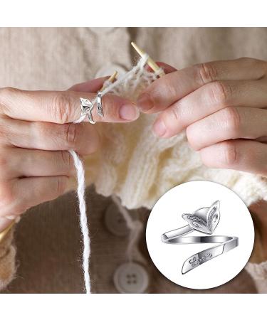 Adjustable Knitting Loop Crochet Ring Set - 8 Pcs Silver Braided Metal Yarn Holder and Finger Thimble for Crafts - Buy Online on SooperMarket.com