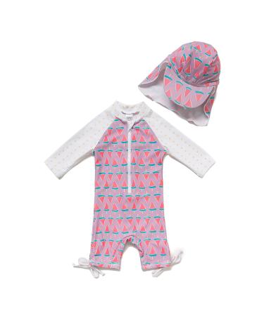 BONVERANO Baby Girls Swimsuit Toddler Bathing Suit Long-Sleeve Zipper One Piece Swimwear with UPF 50+ Sun Protection 2-3 Years Suika