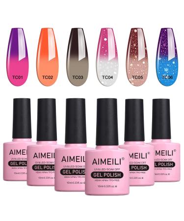 AIMEILI Soak Off UV LED Temperature Colour Changing Chameleon Gel Nail Polish Multicolour/Mix Colour/Combo Colour Set Of 6pcs X 10ml - Kit 13 KIT6-13 1.67 ml (Pack of 6)