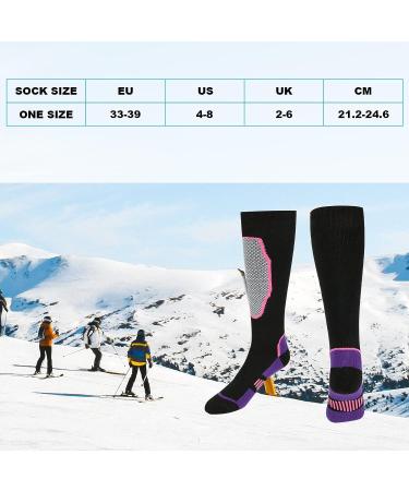 Cosmos Over the Calf Ski Socks - Warm Cotton Socks for Winter Sports (Black & Purple) - Buy Online on SooperMarket.com