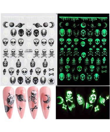Alien Nail Art Stickers - 3D Planet Astronaut Earth Moon Star UFO Rocket Decals | Gold Luminous Self-Adhesive Designs for Women's DIY Manicures - Buy Online on SooperMarket.com