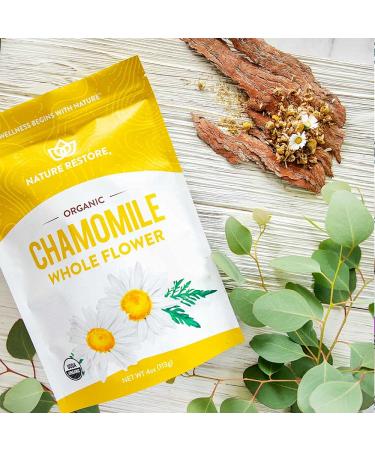 Organic Chamomile Whole Flower Loose Leaf Tea Leaves 4oz - Pure and Natural | Packaging May Vary - Buy Online on SooperMarket.com
