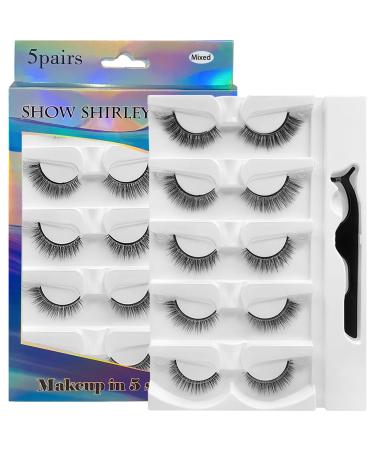 Reusable Self Adhesive Eyelashes Eyelashes Natural Look and No Glue or Eyeliner Needed False Lashes 2 Secs to Put on Gift for Women (5Pair-Mixed)