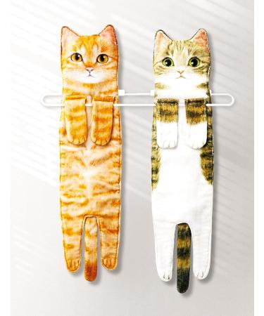 Cat Funny Hand Towels - Cute Decorative Washcloths for Bathroom & Kitchen Decor - Absorbent & Soft - Great Housewarming Gift for Cat Lovers - Orange - Buy Online on SooperMarket.com