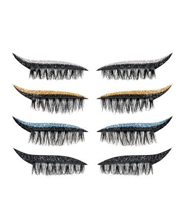 Aaiffey Eyeliner Sticker with Eyelashes Reusable Eyeliner and Eyelash Stickers Waterproof Natural Eyelashes Makeup Stickers Glitter Lashes Easy to Wear and Remove (4 colors)