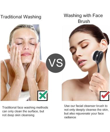 Black Charcoal Facial Cleansing Brush Set - 2Pcs Manual Face Brushes for Deep Cleansing, Exfoliating Pores, Massage, Makeup Removal and Skin Care - Buy Online on SooperMarket.com