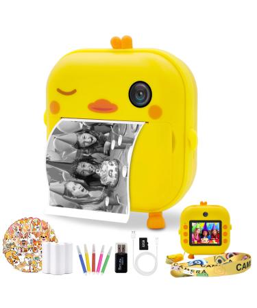 Instant Print Camera for Kids,Zero Ink Kids Camera with Print Paper,Selfie Video Digital Camera with HD 1080P 2.4 Inch Screen 3-14 Years Old Children Toy Learning Camera for Birthday,Chistmas-Yellow