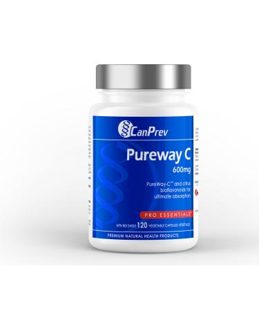CanPrev Pureway C 600mg Advanced Formula 120 V-Caps - Enhanced Absorption Vitamin C Ascorbic Acid with Citrus Bioflavonoids - Supports Well-Being and Vitality
