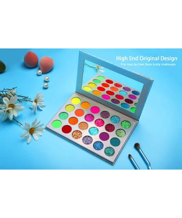 Shop Colorful Neon Eyeshadow Palette - Highly Pigmented Matte & Glitter - UV Glow Blacklight Makeup for Eyes Face & Body - Buy Online on SooperMarket.com