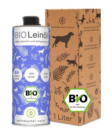 Wolfsbach organic linseed oil for dogs and cats with Omega 3 & 6 1 liter cold pressed 100% organic from Germany-as feed oil barf oil de-ko-060