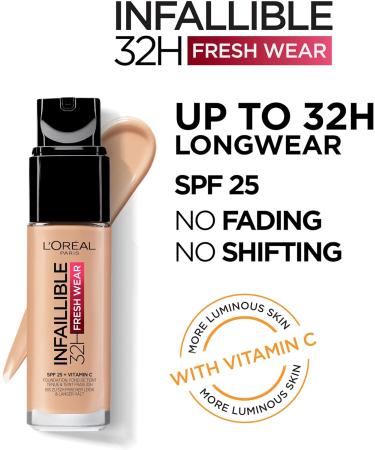 L'Oreal Paris Infallible 32H Fresh Wear Foundation 355 Sienna 30ml - Full-Coverage Longwear with Vitamin C & SPF 25 - Buy Online on SooperMarket.com