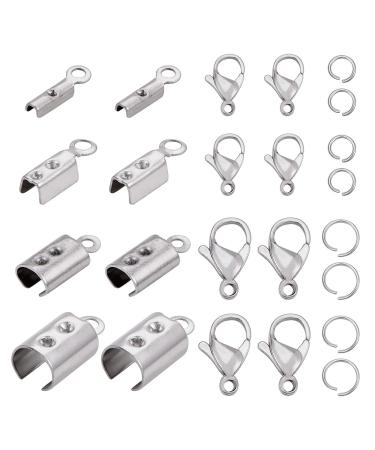 PH PandaHall Jewelry Making Kit  200 pcs 304 Stainless Steel Fold Over Crimp Cord Ends 200 pcs Jump Rings 50 pcs Lobster Claw Clasps for Earring Bracelet Necklace Jewelry DIY Craft Making  450 Pcs/Set