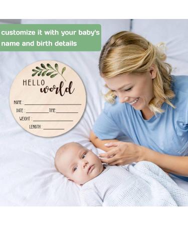 Baby Announcement Sign for Newborn 5.9" Double-Sided Hello World Newborn Name Sign for Hospital Birth Announcement The Perfect Round Wooden Welcome Baby Sign for New Baby Boy Girl Gifts - Buy Online on SooperMarket.com