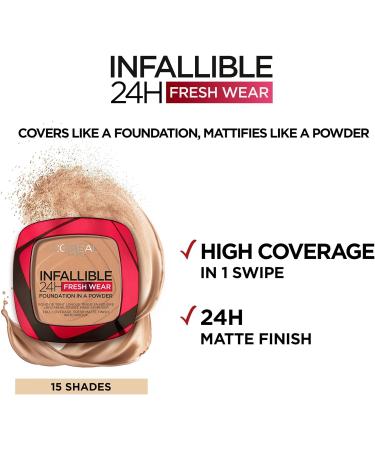 L'Or al Paris Infallible 24H Fresh Wear Foundation in a Powder Full-coverage Longwear Weightless Smooth Finish Water-proof and Transfer-proof 300 Amber 300 Amber 9 g (Pack of 1) - Buy Online on SooperMarket.com