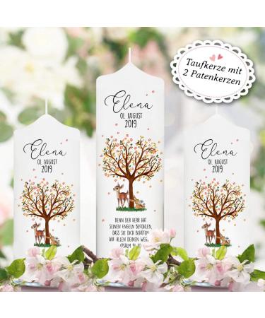 Personalized Wall Sticker Baptismal Candle for Boys - 25cm x 7cm | Unique Motif with Tree Deer & Rabbit | Ideal Individual Baptism Gift - Buy Online on SooperMarket.com