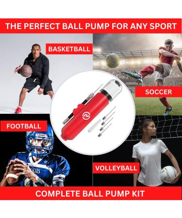 Hand Pump for Balls with 5 Needles - Fast Inflation for Basketball, Soccer, Volleyball, Football - Red - Buy Online on SooperMarket.com