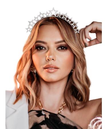 Formery Halo Crown Headpiece Silver Stars Rhinestones Goddess Tiara Headband Cosplay Halloween Christmas Star Hair Accessories for Women and Girls