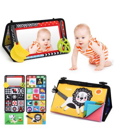 Ballery Baby Mirror Toy with Crinkle Book Designed Baby Cloth Books with Mirror Black and White High Contrast Pattern Children's Mirror Toy Gift for Newborn Boys Girls 0-12 Months