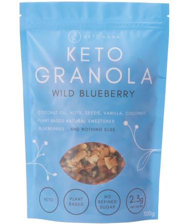 Keto Hana Wild Blueberry Vegan Dairy Free Plant Based Breakfast Granola with No Refined Sugars & Only 2.3g Net Carbs Includes 4 x 300gr/0.6lbs Bags
