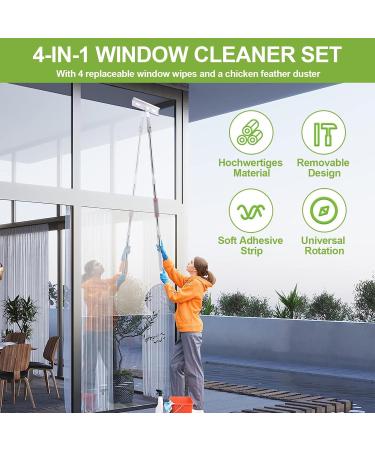 4-In-1 Window Cleaning Kit | 360 Rotation, Telescopic Pole, 4 Window Wipes & Duster | Indoor & Outdoor Use - Buy Online on SooperMarket.com