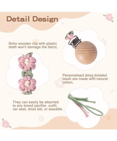 Symbolife Floral Daisy Macrame Pacifier Clip | Handmade Braided Cotton Paci Holder Leash | Unisex Baby Shower Gift - Buy Online on SooperMarket.com