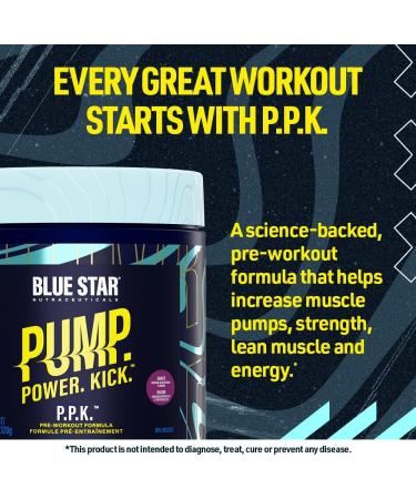 Blue Star Nutraceuticals P.P.K. Pre Workout Supplement - Energy Booster Nitric Oxide NO2 Booster Muscle Pumps & Hydration Support - Works After 1 Serving - 40 Servings (Grape) - Buy Online on SooperMarket.com