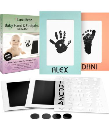 Luna Bean Baby Hand and Footprint Kit - Non-Toxic Baby Keepsake Inkless Hand and Footprint Kit -13 Piece Baby Footprint Kit Clean Touch Ink Pad for Baby Shower, Gender Reveal Gift & Newborn Keepsake