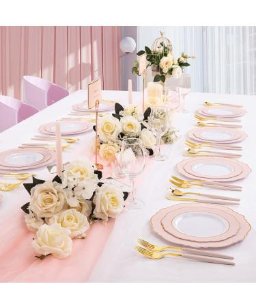 90 Piece Gold Plastic Silverware Set with Pink Handles - Perfect for Parties and Weddings - Buy Online on SooperMarket.com