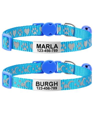 Tagme 2er-Pack Cat neck band with name and address shield reflective cat collar with safety lock and bell for kittens sky blue 15-20 cm sky blue