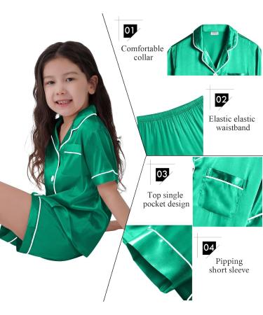 SWOMOG Kids Silk Pyjamas Short Sleeve Satin PJs Set - Emerald Green | Ages 6-7 - Buy Online on SooperMarket.com