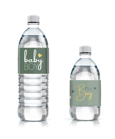Green It s a Boy Baby Shower Water Bottle Labels - Greenery Baby Boy - 24 Stickers