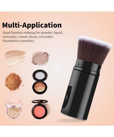 Retractable Flat Top Kabuki Brush | Portable Foundation Makeup Brush with Cover - Black - Buy Online on SooperMarket.com