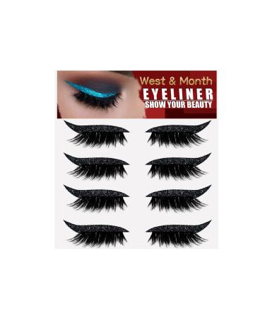 zalati False Eyeliner & Eyelashes Sticker 4 Pair Reusable Small Adhesive Sticker with Shine for Girls Halloween Makeup - Black