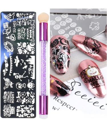 healthGUO Nail Art Stamping Plate Stamper Sponge Pen Halloween Pumpkin Bats Image Nail Polish Template Stamp Stencil Tools Kit 5 - Buy Online on SooperMarket.com