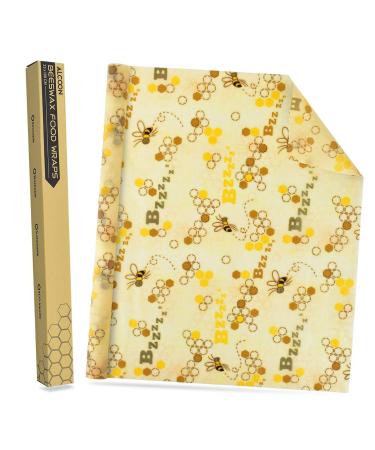 Alcoon Beeswax Food Wraps 1 Meter Roll 13 x 39 Inch Reusable Beeswax Wraps Eco-Friendly Sustainable Food Storage Wraps for Sandwich, Cheese, Fruit, Bread, Snacks (Bee Pattern)