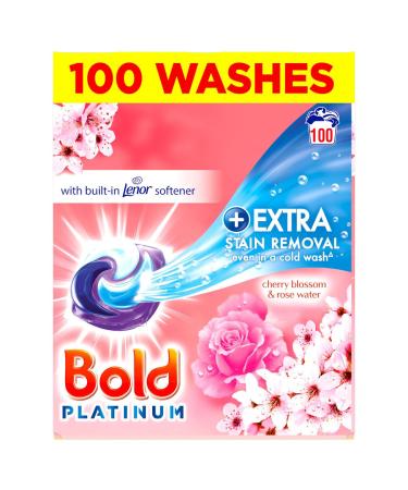 Bold Platinum Pods Laundry Detergent Washing Liquid Pods/Capsules 100 Washes - Cherry Blossom & Rose Water - Extra Stain Removal Even In a Cold Wash - Buy Online on SooperMarket.com