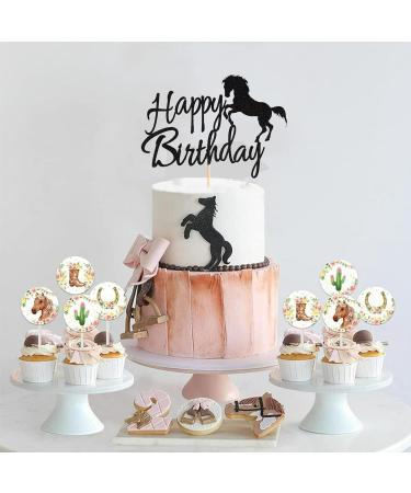 Arthsdite Horse Happy Birthday Cake Topper Horse Racing Theme Birthday Party Decoration for Boys Girls Men Women Kids Birthday Party Decoration Supplies-Black Glitter - Buy Online on SooperMarket.com
