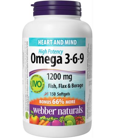 Webber Naturals Omega 3-6-9 1 200 mg Fish Oil 150 Softgels Supports Cardiovascular Health and Brain Function & Vitamin E 400 IU 120 Softgels Natural Source of Vitamin E Antioxidant Support Omega 3-6-9 + Vitamin E 400 IU - Buy Online on SooperMarket.com
